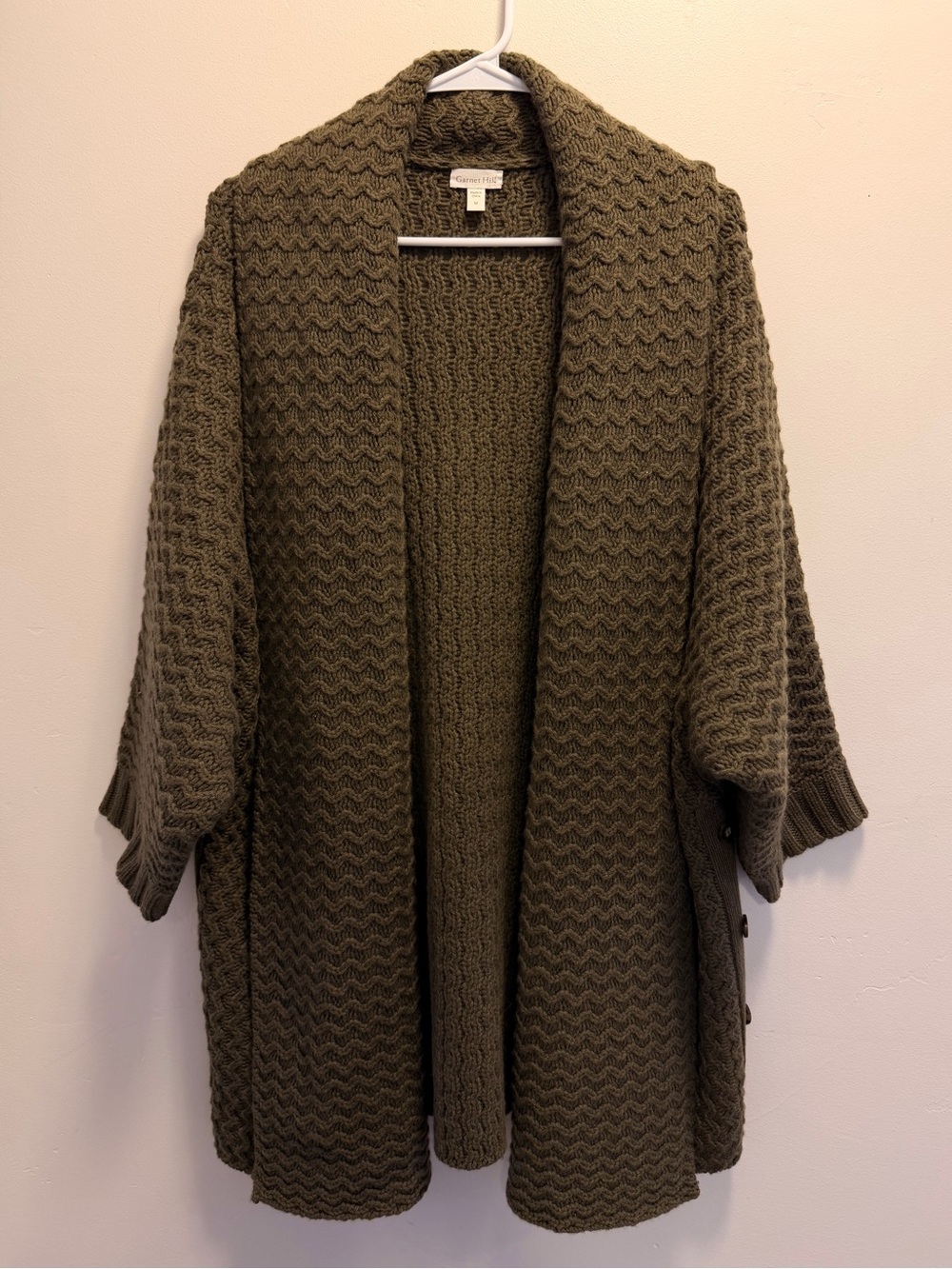 New 100% Cashmere Garnett Hill Olive Knit Open-Front Cardigan Sweater Size M